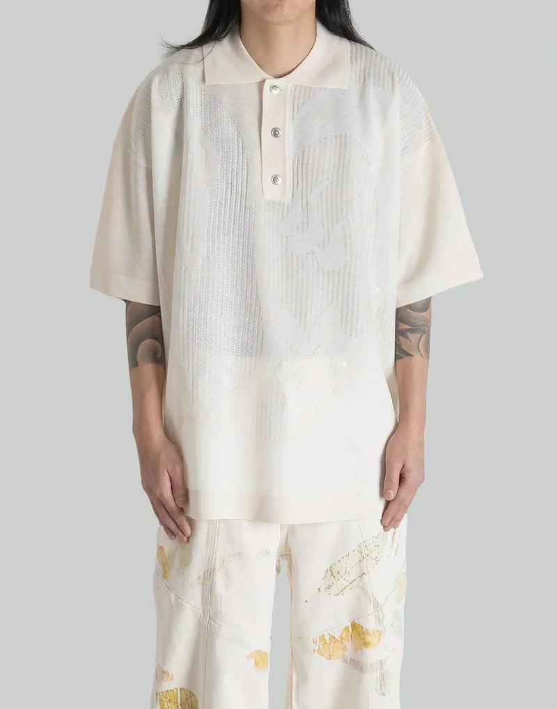 FENG CHEN WANG - KNIT POLO WITH PHOENIX PATTERN - 082plus