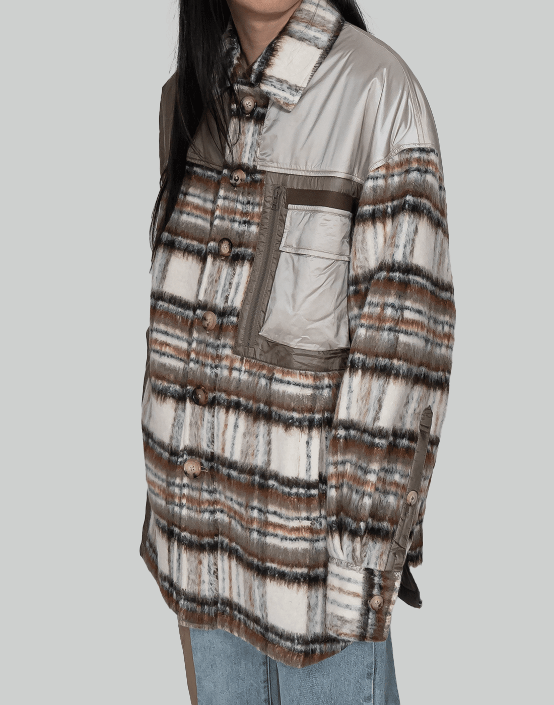 FENG CHEN WANG PANELLED FLANNEL SHIRT JACKET - 082plus
