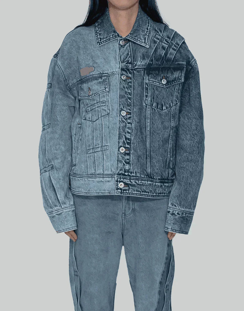 FENG CHEN WANG - PLEATED DENIM JACKET - 082plus