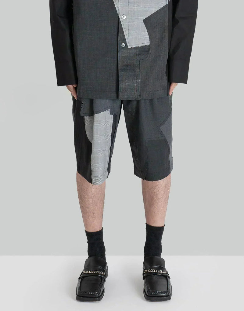 FENG CHEN WANG - WOOL PATCHWORK SHORTS - 082plus