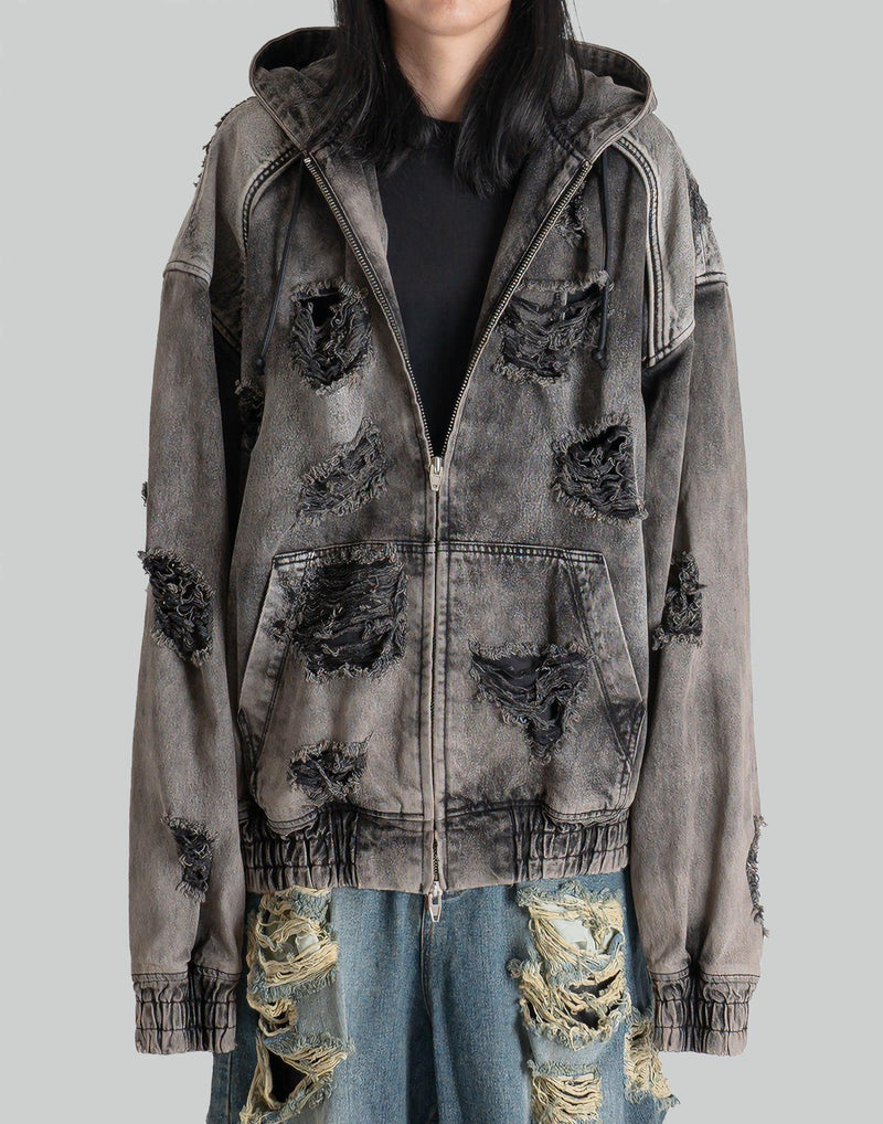 Juun.J - [Runway] Distressed Denim Zip-Up Hoodie - 082plus