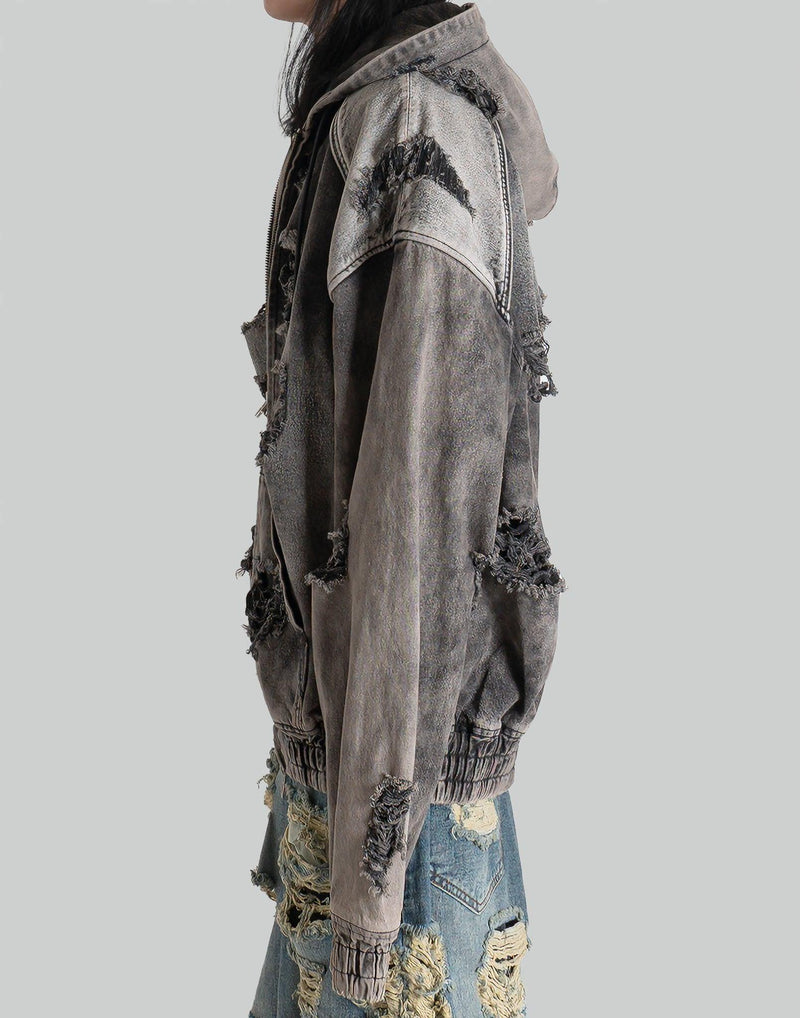 Juun.J - [Runway] Distressed Denim Zip-Up Hoodie - 082plus
