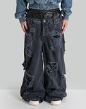 [Runway] Double Waisted Destroyed Wide Fit Denim Pants