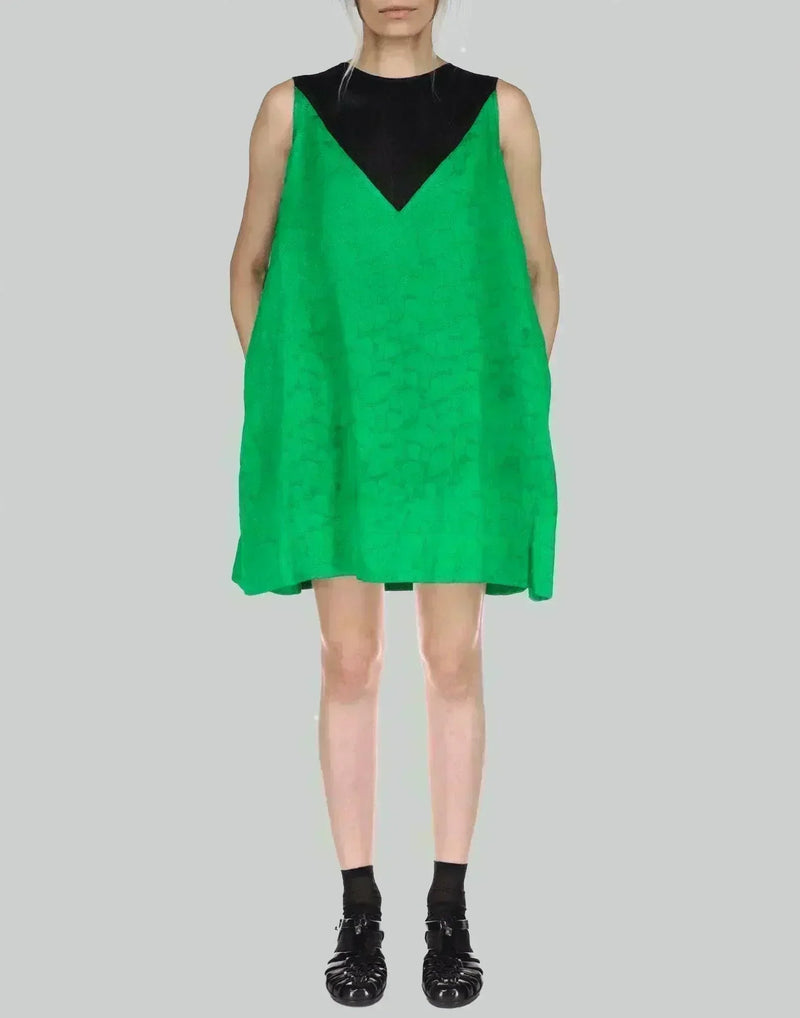 minju kim green dress MINJUKIM Ruffled Paneled Silk-twill Mini Dress