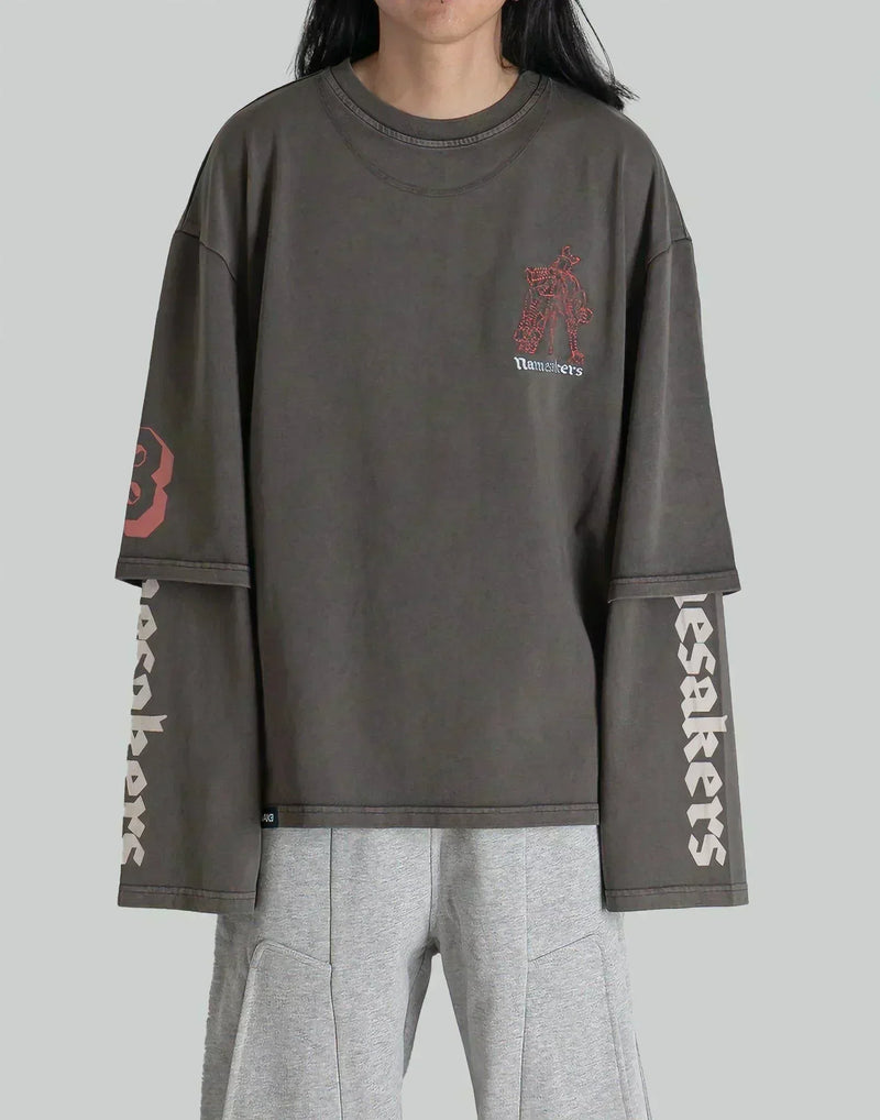 NAMESAKE - WASHED MAYO DOUBLE SLEEVE HORSEBALL TEE - 082plus