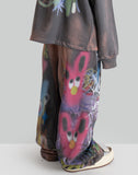 SANKUANZ Bleached Rabbit Graffiti Print Sweatpants - 082plus