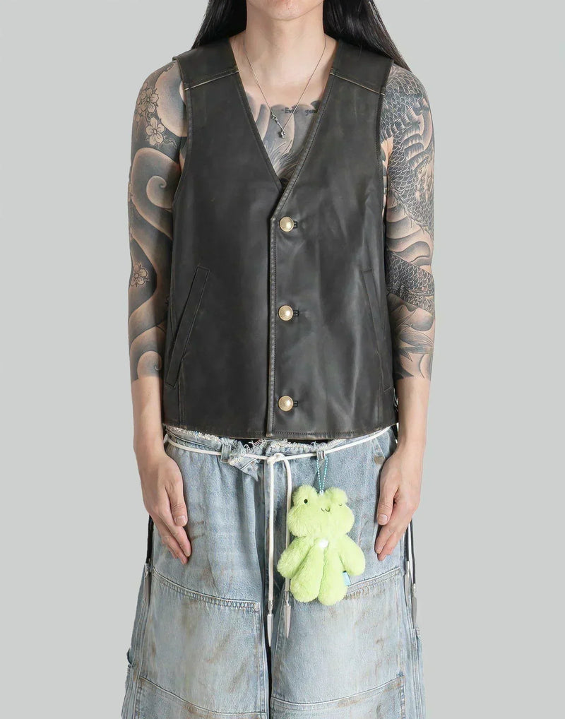 SANKUANZ - DISTRESSED CHERRYBOMB LEATHER VEST - 082plus