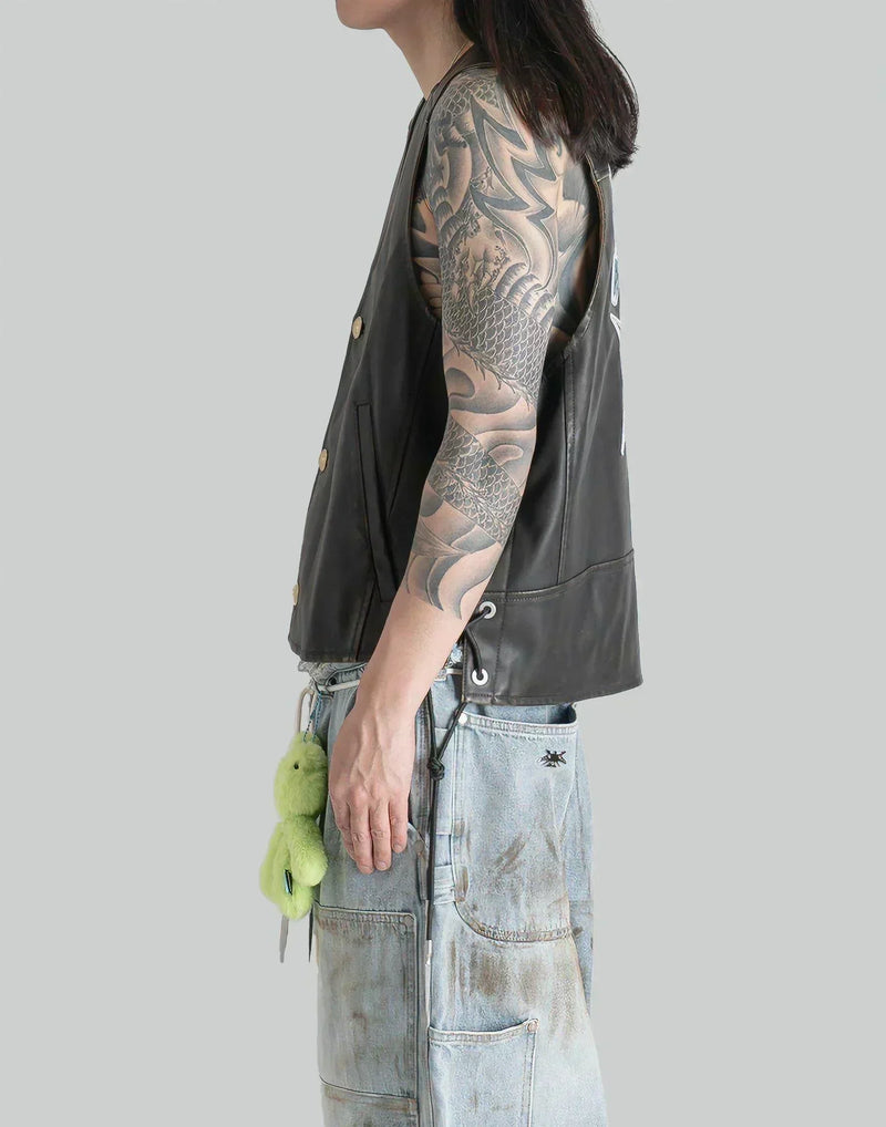 SANKUANZ - DISTRESSED CHERRYBOMB LEATHER VEST - 082plus