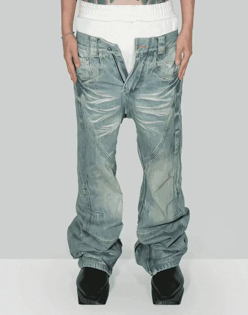 SANKUANZ Double Waist Multi structure Spliced Jeans – 082plus