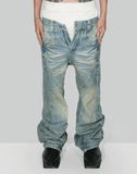 SANKUANZ Double Waist Multi structure Spliced Jeans - 082plus