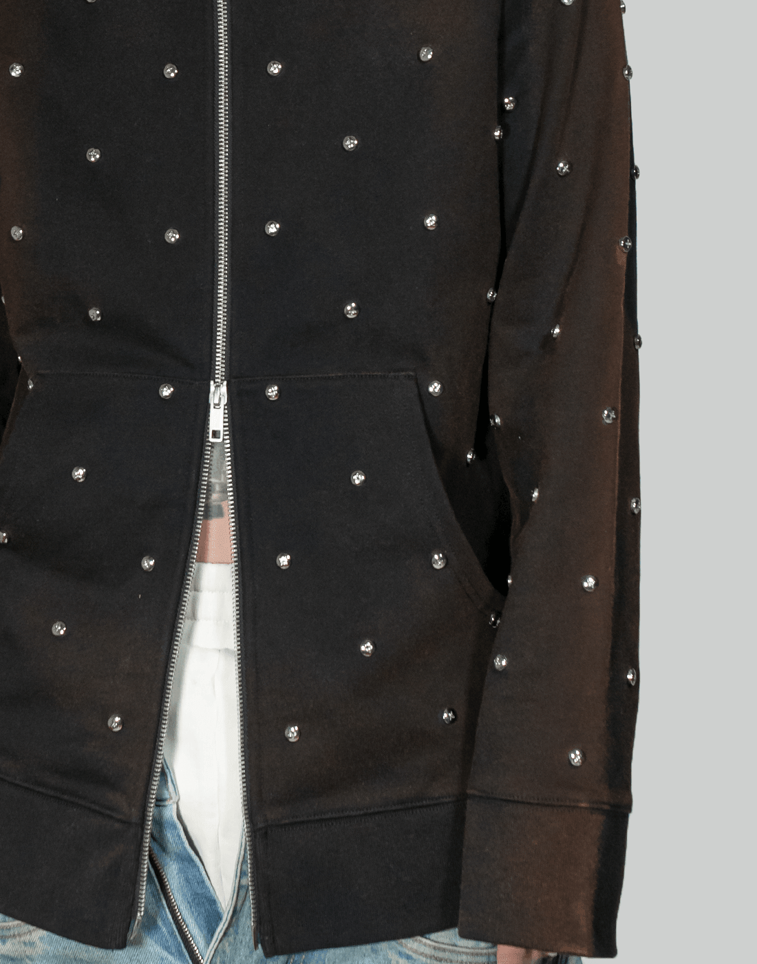 SANKUANZ Rivet Embellished Zipper Hoodie - 082plus