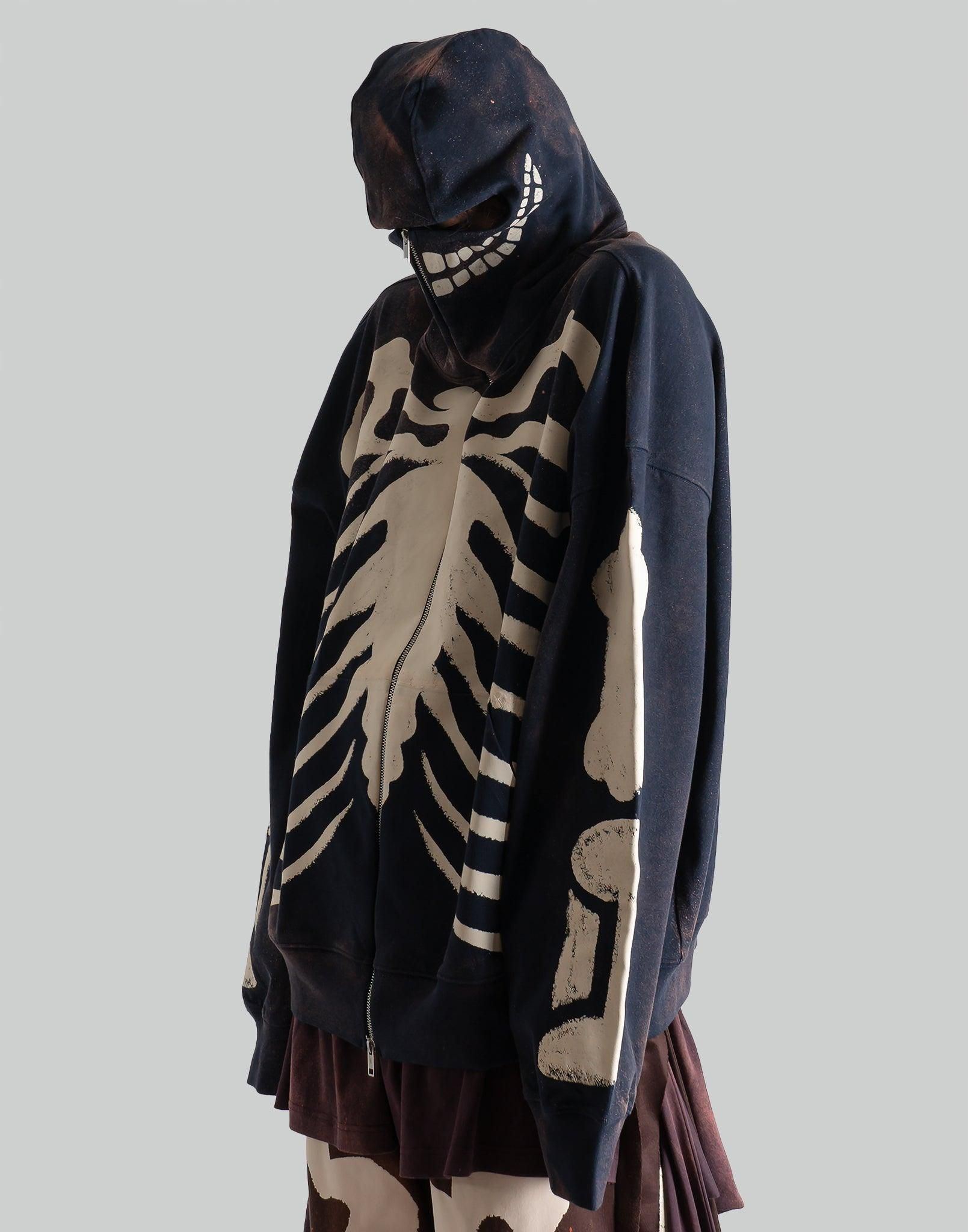 SANKUANZ Skeleton Print Hoodie With Zipper - 082plus