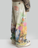 SANKUANZ Worn Rabbit Graffiti Print Cotton Baggy Jeans - 082plus