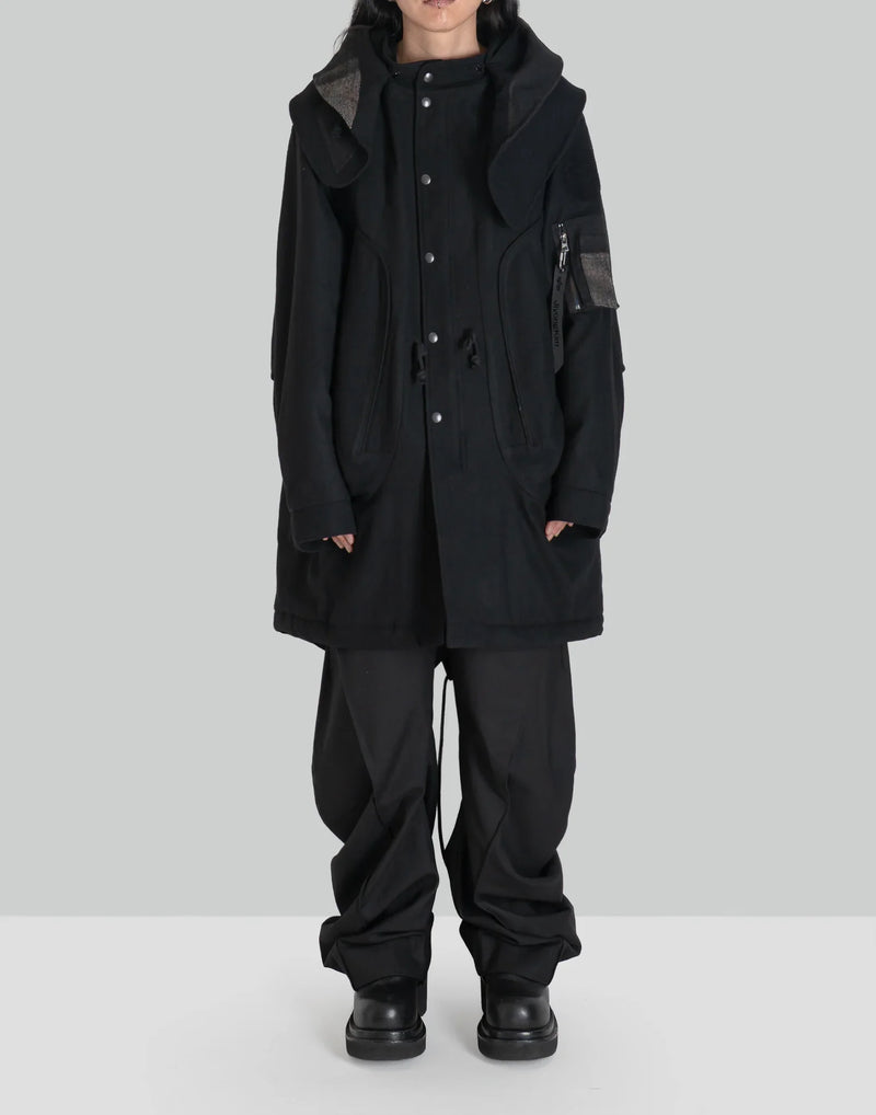 DRKSHDW ナイロン 変形 コート コットン切替 シワ加工 ブラック M DRKSHDW - DRKSHDW ナイロン 変形 コート コットン切替 シワ加工